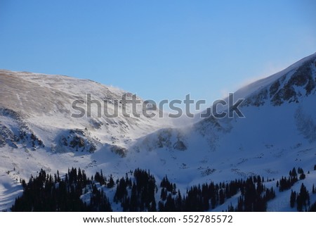 Windblown Snowy Valley at alpine ski resort