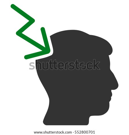Head Electric Strike vector icon. Style is flat graphic bicolor symbol, green and gray colors, white background.