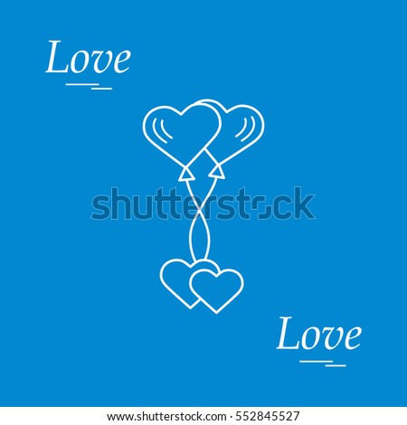 Cute vector illustration of love symbols: heart air balloons icon and two hearts. Romantic collection. Design for banner, flyer, poster or print. 