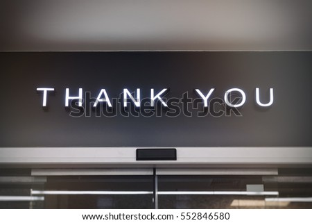 Thank you signage Shop retail display Type on Black wall background