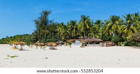 West Africa Senegal Cap Skirring - Paradise beach - beach chairs, umbrellas Royalty-Free Stock Photo #552853204