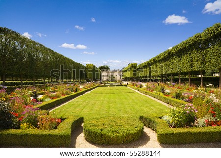 French pavilion and garden from le Petit Trianon in Versailles Chateau. France Royalty-Free Stock Photo #55288144