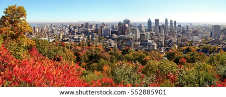 Look onto the skyline from Montreal in Canada Royalty-Free Stock Photo #552885901