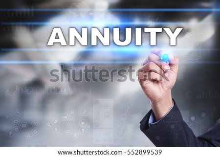 Businessman is drawing on virtual screen. annuity concept.