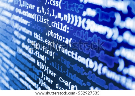 Monitor closeup of function source code. Website programming code. Software engineer at work. Innovative startup project. Website HTML Code on the Laptop Display Closeup Photo. 
