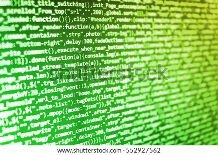 Website HTML Code on the Laptop Display Closeup Photo. Mobile app developer. Technology background. Writing programming functions on laptop. IT specialist workplace. Software abstract background. 
