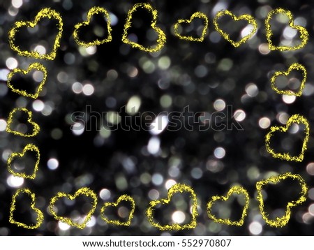 beautiful frame of yellow hearts on shiny background 