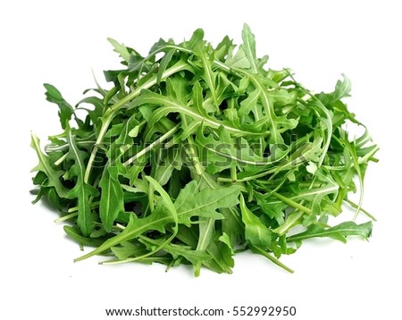 Arugula salad isolated white close up Royalty-Free Stock Photo #552992950