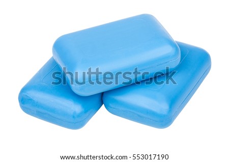 Pieces of blue soap isolated on white background