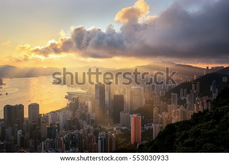 Downtown cityscape from top view of mountain in Hong-kong