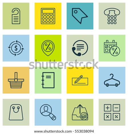 Set Of 16 Ecommerce Icons. Includes Price Stamp, Calculation Tool, Telephone And Other Symbols. Beautiful Design Elements.