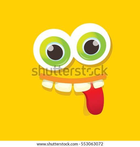 vector orange funny monster face. cartoon monster smiling face for kids background or greeting cards. kids hoodie or t-shirt vector graphic design creative template