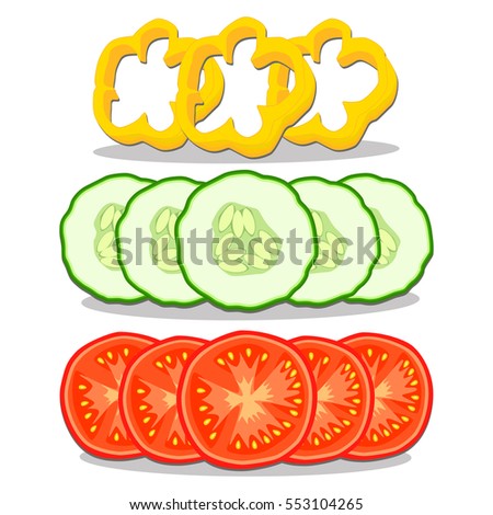 Illustration on theme big set different types vegetables, cucumber and other isolated on white background. Vegetable pattern consisting of raw green cucumber. Eat fresh vegetable cucumber to health.