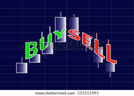 Forex trading diagram, buy and sell. Bar chart and stock market with text up and down. Candles trade.