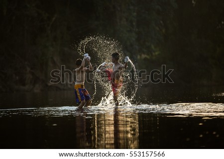 Muay Thai, The Boys Boxing in the river, Thailand