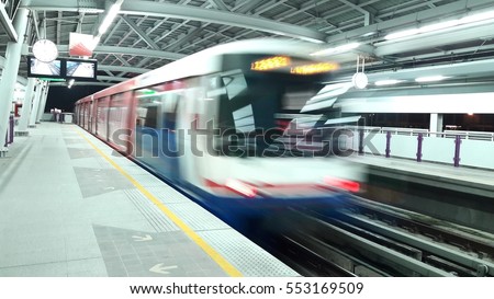 BTS train with blur motion, Bangkok, Thailand Royalty-Free Stock Photo #553169509