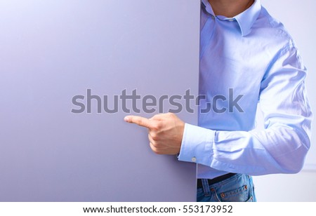 businessman standing shows the banner
