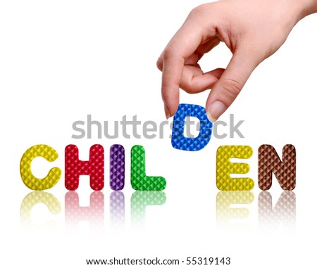 Hand and word children, business concept, isolated on white background