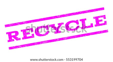 Recycle watermark stamp. Text tag between parallel lines with grunge design style. Rubber seal stamp with unclean texture. Vector magenta color ink imprint on a white background.