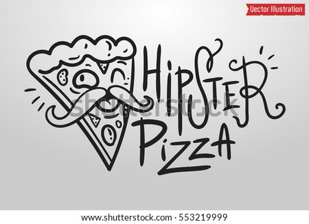 Cute logo for a pizzeria with a character. Vector illustration.