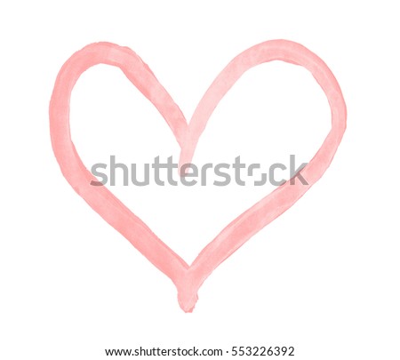 The outline of the flamingo pink color heart drawn with paint on white background