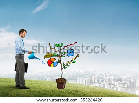 Handsome businessman presenting investment and financial growth concept