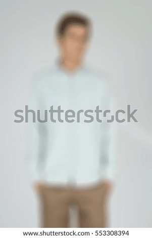 Mens fashion theme creative abstract blur background with bokeh effect. Young man showing new clothes for internet store