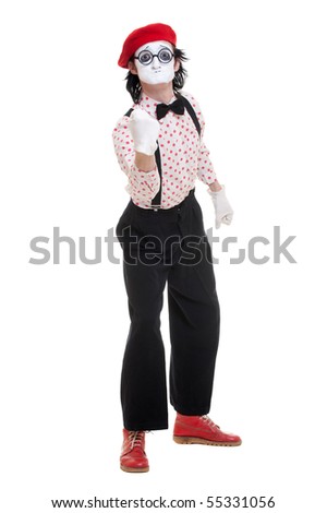 portrait of funny and angry mime. isolate on white background