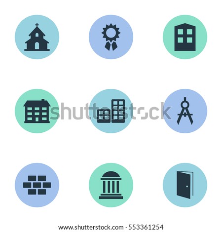Set Of 9 Simple Construction Icons. Can Be Found Such Elements As School, Popish, Engineer Tool And Other.