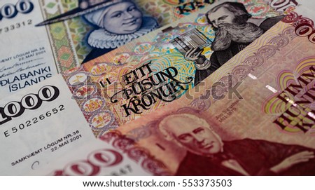 Icelandic cash. Money of Iceland.  Royalty-Free Stock Photo #553373503