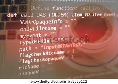 Code text written and created entirely by myself. Programming code abstract technology background of software developer & Computer script. Glowing digital code on a dark background as Business concept