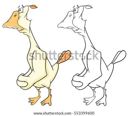 Vector Illustration of a Domestic Geese. Cartoon Character. Coloring Book 