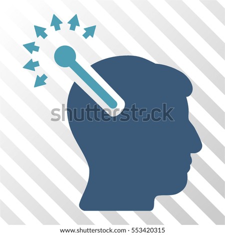 Optical Neural Interface vector pictogram. Illustration style is flat iconic bicolor cyan and blue symbol on a hatch transparent background.