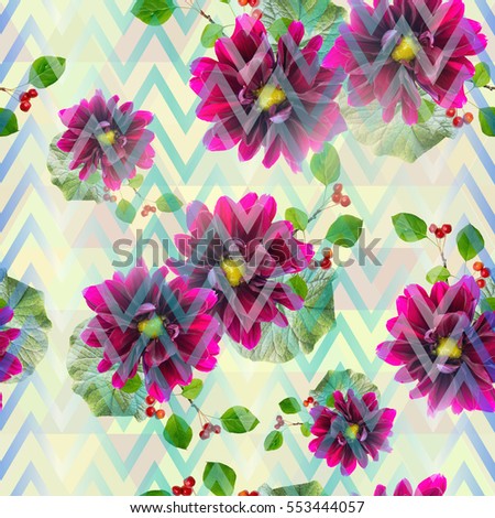 Flowers seamless pattern abstract .background . Photo collage - clip art. Layer effect Dahlia Flower