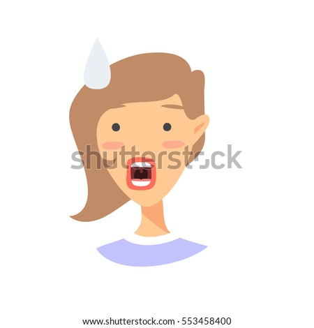 Surprised Emoji character. Cartoon style emotion icons. Isolated girl avatars with shock facial expressions. Flat illustration women's emotional face. Hand drawn vector drawing emoticon