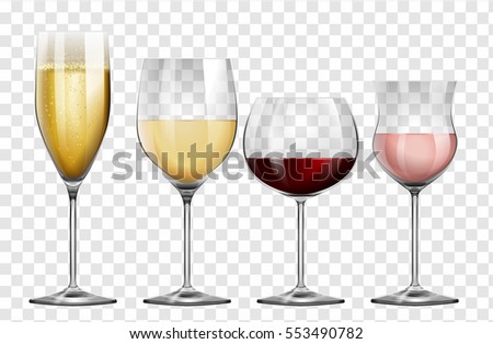 Four different kinds of wine glasses illustration Royalty-Free Stock Photo #553490782