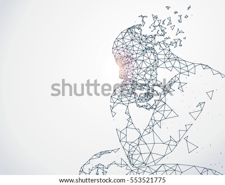 Lines connected to thinkers, symbolizing the meaning of artificial intelligence. Royalty-Free Stock Photo #553521775