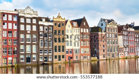 Traditional old houses, canal view in Amsterdam, Netherlands