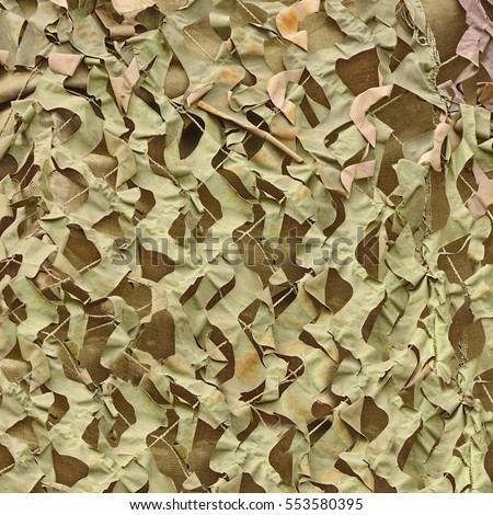 Army Military Weathered Masking Camouflage Net Background, Mask Net Tarp Seamless Isolated Texture. Protective Khaki Disguise Surface. War Engineering Structure Defense Military Vehicle Or Equipment