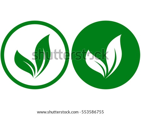 two organic icons with green leaves silhouettes Royalty-Free Stock Photo #553586755