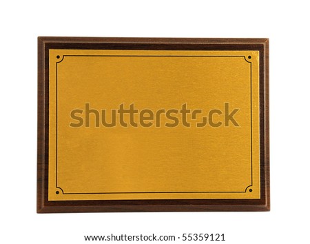 Metallic plate on a wooden board