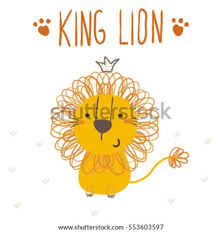 funny cute lion cartoon style. vector print.