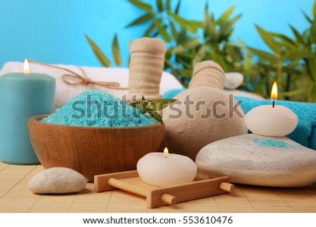Beautiful spa composition on wicker mat