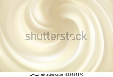 Soft curvy gray fluid cheese with space for text. Whirl light beige eddy surface. Yummy sweet vanilla yoghurt spread. Close up view