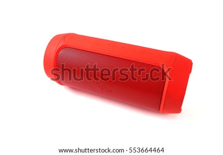 Mini bluetooth red speaker isolated on over white background.