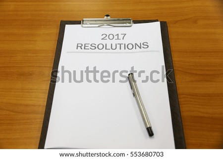 Resolutions 2017 for papers on table.