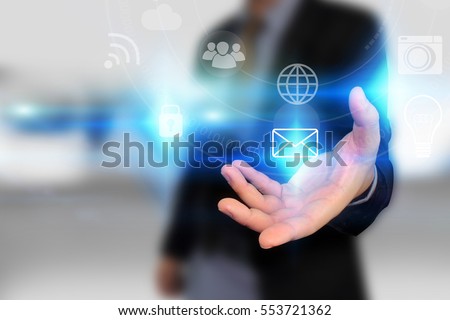 Hand holding social icons. social media concept