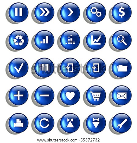 Set of blue glossy buttons for web design on white background