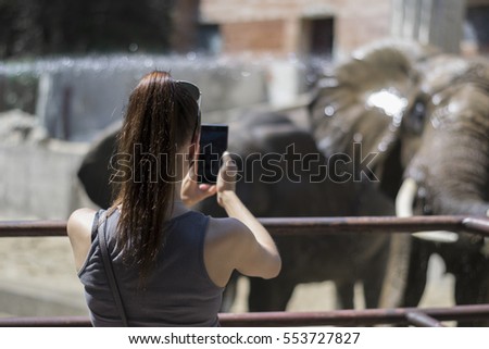 Young woman takes pictures at the zoo