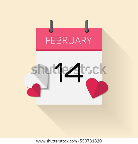 February 14, Daily calendar icon, Date and time, day, month, Holiday, Flat designed Vector Illustration, Valentine's day